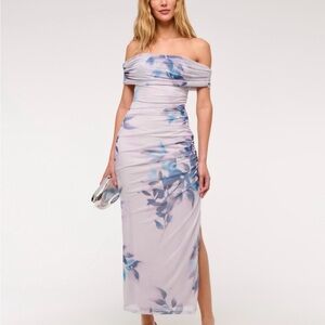 Abercrombie Elegant Off-Shoulder Blue Floral Dress